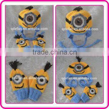 crochet cartoon character yellow minion beanie hats for children