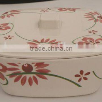 round rectangle melamine soup tureen with two handle + lid CB-02