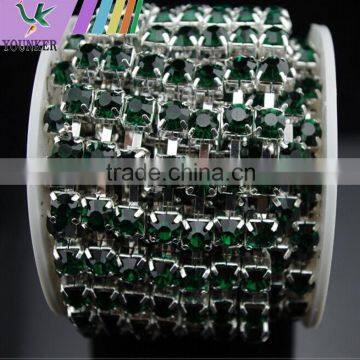 3 FEET 1 Yard SS40 8mm Emerald/Dark Green Crystal Siver Plated Rhinestone Chain Trims Cup Chain Wedding Dress Decoration