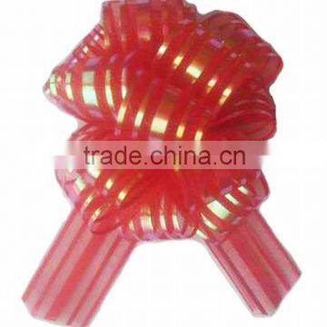 HOT SALE 4" Red Rainbow Stripped Mesh Organza Ribbon Pull Bow for Gift Wrap POM POM Pull Bow