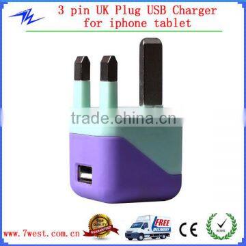 Manufactuer 3 Pin Plug AC Wall Charger Power Adapter, UK Plug USB Wall Charger for iPhone