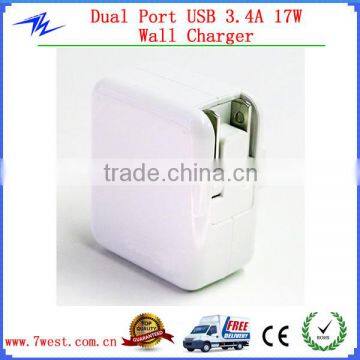 Hottest 5V3.4A Dual Port USB Wall Charger Folding Plug USB Charger for ipad/iphone