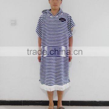 100% Cotton Terry Cloth STRIPES Woven Surf Poncho Beach Towel for Men photo-2