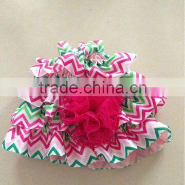 wholesale boutique chevron zig zag satin hat with hot pink lace flower for baby