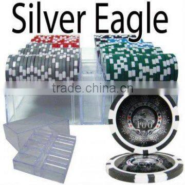 200pc Silver Eagle Poker Chip Set with Acrylic Case