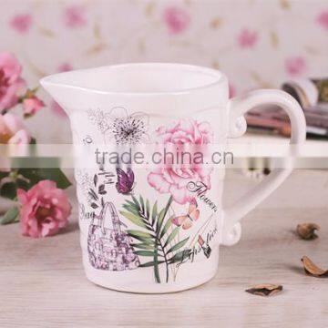 Eco-friendly Ceramic Water Jug with Flower Decal