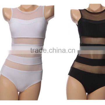 Domi new design black and white mesh one-piece swimsuit bikini open sex image beach sport one piece swimsuit sexy kinds bikini