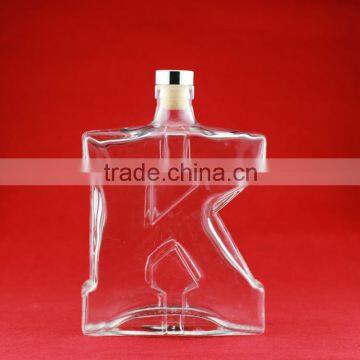 Fashional cheap letter shape 750ml bottles fancy whiskey bottles saffronesy infusedled gin bottles