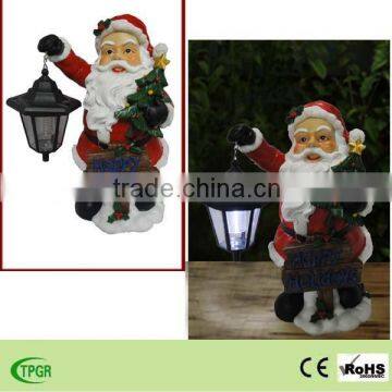 Polyresin Santa Claus led lantern solar light with Christmas decoration