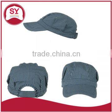 Blue White Dark Striped Train Conductor's Cap and hat with adjustable strap