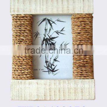 Wooden and rattan photo frame