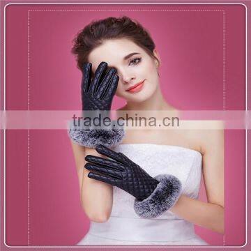 Ladies PU Leather Hand Gloves/Rabbit Cuff Gloves China Factory