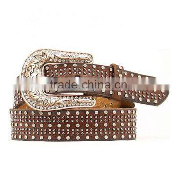 Western Silver-tone studs & rhinestones accent belt Studded Leather Belt