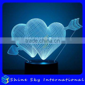 Creative Hearts Arrow Shaped 7 Colors Light Flashing LED Night Light Wedding Decoration Vision 3D Night Light