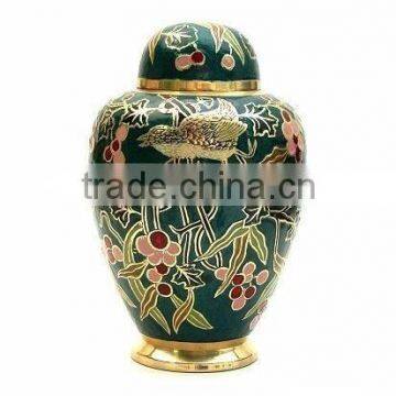 Embossed Garden Multicolor Solid Brass Metal Cremation Funeral Urn