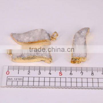 Druzy Quartz Stone Pendant Gold Plated Edged Horn Pendant Jewelry photo-3