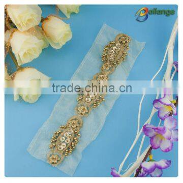 wholesale fashion white beaded lace trimming for bridal accessory