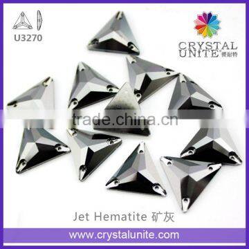 Triangle Sew on Stone Flatback Glass Crystal Jet Hematite for Shoes