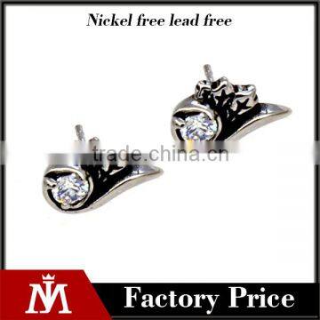 Hiphop Unisex Jewelry Stainless Steel Small Charm Earrings with Diamond