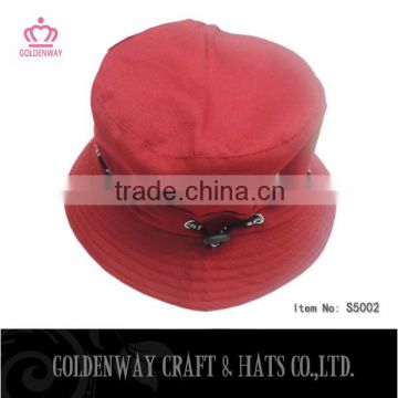 red cotton polyester bucket hats cheap for wholesale with string