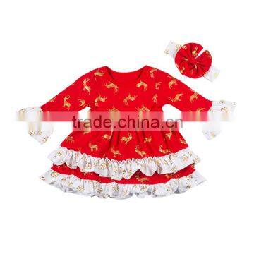 2016 new fashion children wear christmas raglan shirts baby girls wholesale icing ruffle shirt boutique outfits