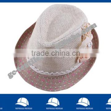 pink color with dot and flower lace trim women's fedora wear