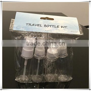 PET plastic travel bottle kit/ cosmetic packaging screw cap bottle/fine mist sprayer/pump spray