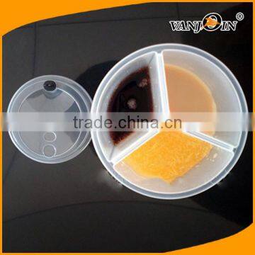 New Style Plastic Clear 3 Flavor Boba Cups Iced Drink Tea Split Cup