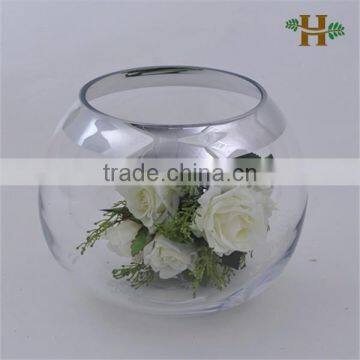 Handmade ball shaped silver plated glass vase, unique wholesale fish bowl