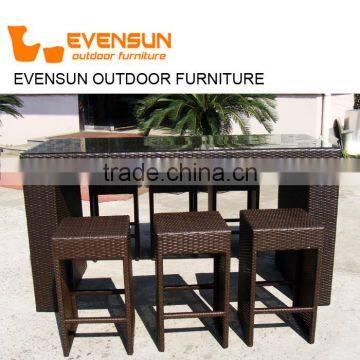 China EVENSUN rattan outdoor wicker long bar table outdoor bar stool