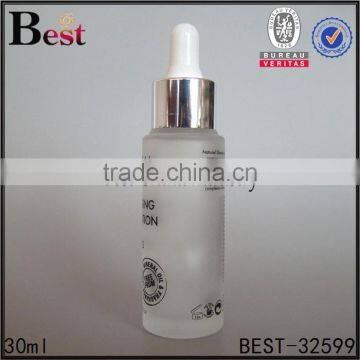 China Hot Products Cosmetic Screen Printing Logo Frosted 30ml Glass Perfume Bottle White pp Dropper Wholesale photo-2