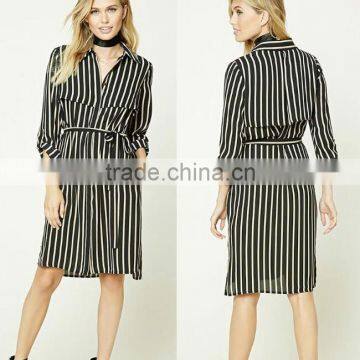 Stylish Clothing Wholesale Basic Collar Lightweight Fabric Contemporary Women Fashion Longline Striped Jacket Coat