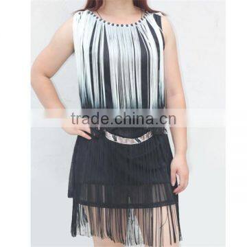 Porpular elegant ladies' tie dye tassel nipped waists dress