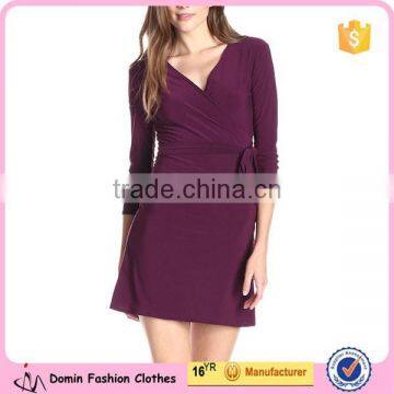 Three-Quarter Sleeves Tie Waist A Line Women's Faux-Wrap Dress