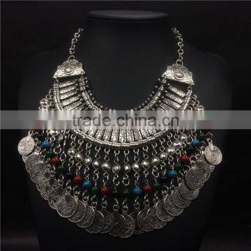 Multilayer out vintage coins color beads pendant necklaces jewelry for women