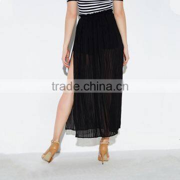 HAODUOYI Women Slit Side Chiffon Maxi Casual Skirt photo-3