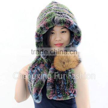 CX-C-242Q Genuine Rex Rabbit Fur Knitted Girls Fashion Winter Hat photo-3
