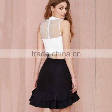 MGOO 2016 New Arrival Women Black Mermaid Skirts Fashion Hi Low Ruffles Office Suit Ladies 15144A010 photo-2