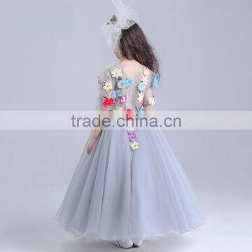 2017 Fancy Sheer Embroidery Gauze Short Sleeve Long Frocks Cotton Lining Dress photo-2