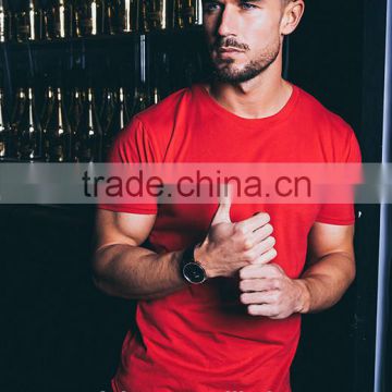 Red 95% Cotton 5% Elastane Men's Short Sleeve Curved Hem T Shirt Slim Fit Longline T-Shirt Bodybuilding Gym T Shirt Wholesale