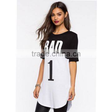 2016 Wholesale Summer Short Sleeve Contrast Black and White Elongated T Shirts Printed for Women With Wholesale Price photo-2