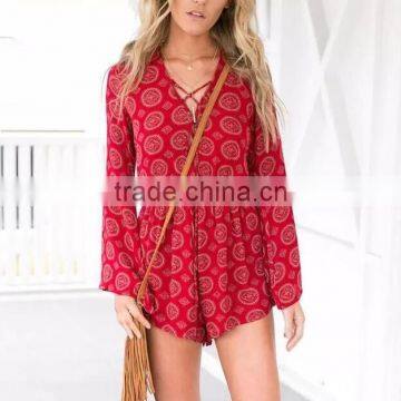 Zm50251b Autumn New Design Women Casual Trousers Europe Fashion Lady Short Pants v Neck Long Sleeve Loose Jumpsuits photo-2