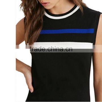 Black Viscos Slim Fit Crew Neck Sleeveless Knitted Dress With Stripes photo-4
