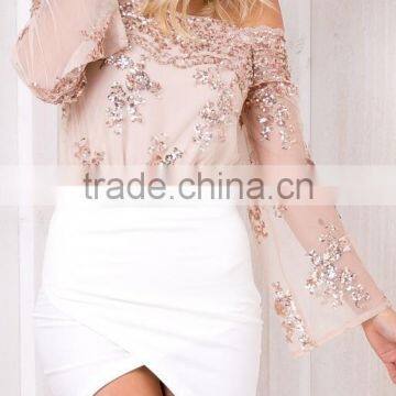 Runwaylover 116 New Design 2017 Ladies Sexy Off-Shoulder Sequins Embroidery Bodysuits photo-4