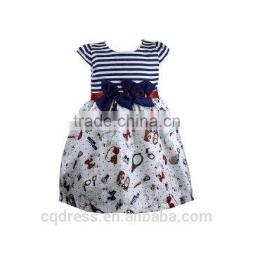 Bow Belt Cartoon Stripe Dopt Bubble Kids Dress