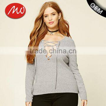 Simply plain long sleeve plus size high quality pullover sweaters for fat ladies