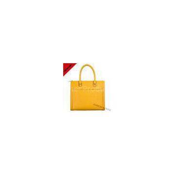 Bright Yellow Saffiano Tote Leather Bags / Genuine Leather Handbags For Ladies