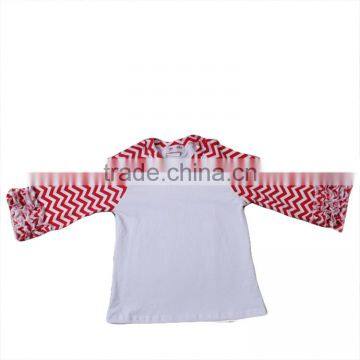 2016 Fashion custom kids t-shirts red chevron cotton ruffle baby girls reglan sleeve