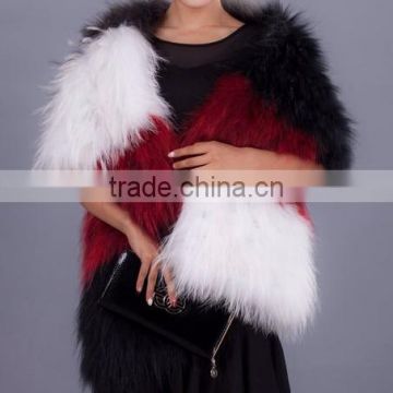 YR473 Top Quality Multicolor Raccoon hand knit Fur Shawl Scarf