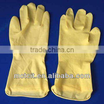 Disposable yellow color oil proof/non-allergic latex glove for housework